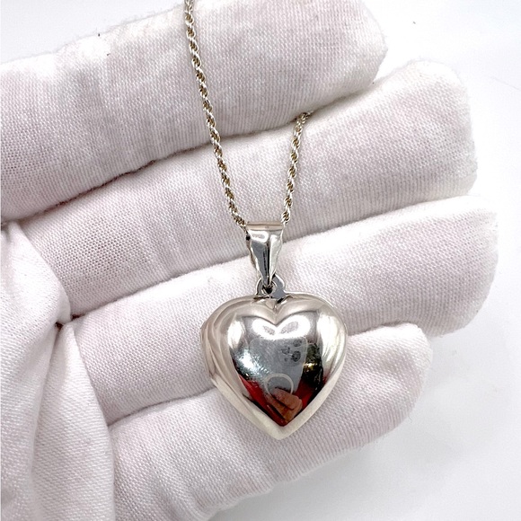 Jewelry - Sale $46 Firm! .925 Sterling Silver Puffed Heart Locket Necklace